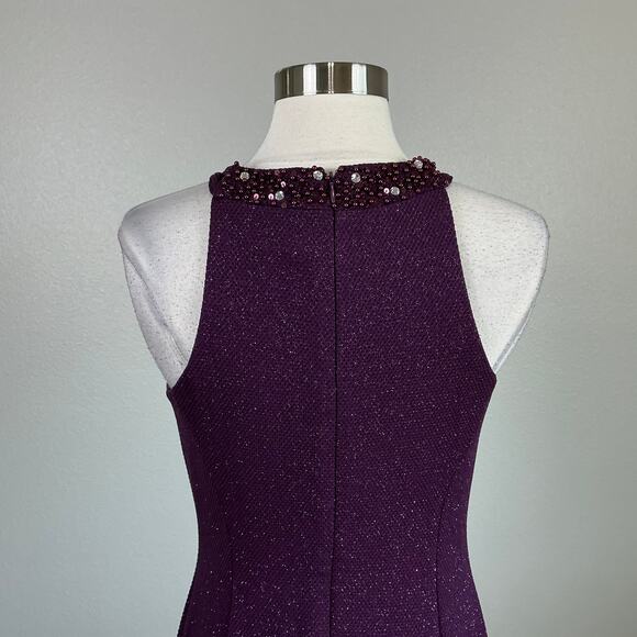 Beaded Mermaid Evening Gown Metallic Purple Size 8 Nightway Sleeveless Formal - Picture 8 of 12